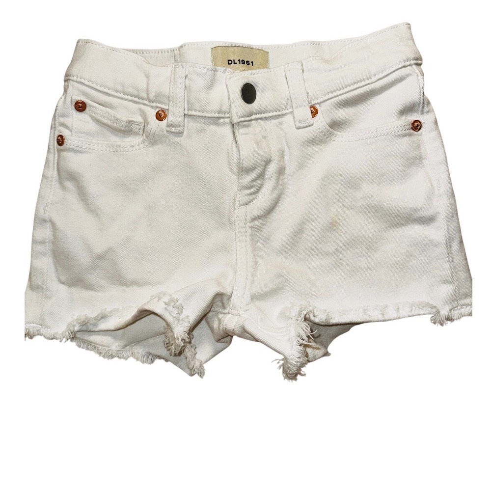 DL1961 Girls Lucy White Frayed Denim Shorts Size 6 Adjustable Waist
